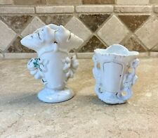 Two Vintage Victorian Mini Flower Bud Vases with Gold Accents & One Vase Signed picture