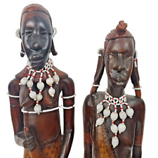 Lot of 2 Wooden Hand Carved Fertility Woman AFRICAN TRIBAL FIGURES Bead Jewelry picture