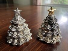Vintage Godinger Silver Plated Christmas Tree Salt & Pepper Shaker Set picture
