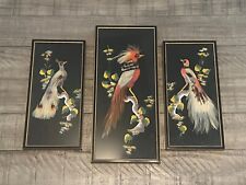 Vintage  Mexican Bird Feather Folk Art Lot of (3) Pictures Prof Framed  Sifrits picture