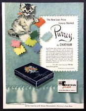 1952 Cute Fluffy Kitten art Purrey Chatham Luxury Blankets vintage print ad picture