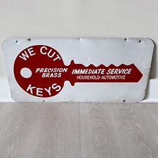 Vintage Key Cutting Metal Sign White Red Precision Brass Auto House picture