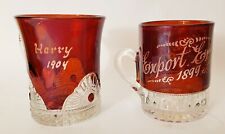 Pair Of Antique Etched Ruby Red Glasses 1899 1904 picture