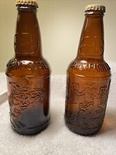 2 VTG Brown Amber Glass Soda Bottle Sarsaparilla & Cream Soda Sioux City Cowboy picture