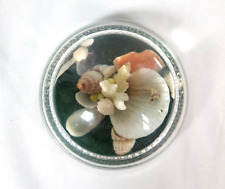 Glass Dome Vintage 1960's Desk Paperweight Real Seashells & Green Felt Bottom picture