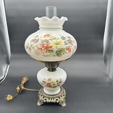 Vintage 3 Way Hurricane Electric Table Lamp Hand Painted Florals 18
