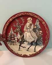 Vintage 1994 Potpourri Press Old World Santa Reindeer Carolers Tin Platter picture