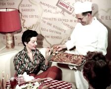 Jane Russell 1950's era samples pizza at famed Barone's 8x10 inch real photo picture