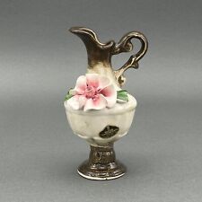 Vintage Nuova Ceramiche Capodimonte Pitcher Vase Pink Flower.  Made in Italy picture
