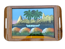 Vintage Rio de Janeiro Brazil Iridescent River Mountains Boat Serving Tray Inlay picture