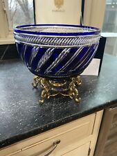 RARE 10in Fabergé Cut to Clear Crystal Russian Imperial Court Cobalt Blue Bowl picture