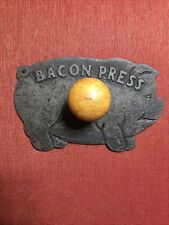 Cast iron bacon Sausage hamburger￼ press pig shape VERY RARE Circle HANDLE picture