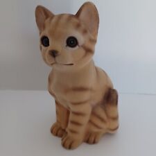 VINTAGE 70's GEORGE GOOD FLOCKED Fuzzy Orange Tabby Cat FIGURINE MADE IN JAPAN picture