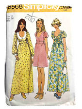Simplicity 5568 70s Boho Dress Bodice Skirt Maxi Length Size 12 Bust 34 Uncut picture