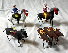 Set of 4 Spanish Bullfighting Miniatures - Handmade Wire and Plaster Figurines picture