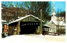 Waitsfield VT Vermont Old Covered Bridge Wintertime Chrome Postcard picture