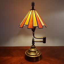 Vintage Mid-Century Tiffany-Style Stained Glass & Brass Swing Arm Desk Lamp picture