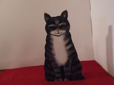 Smiling Black Cat Wooden Figure, 10
