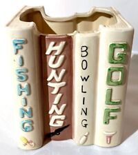 VINTAGE CERAMIC PLANTER SAMPSON IMPORTS BOOKS BOWLING GOLF FISHING HUNTING 1963 picture