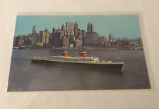 Postcard United States Superliner Ship New York NY Harbor Manhattan Skyline OLD picture