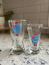 VINTAGE HEILEMAN'S OLD STYLE BEER PILSNER STYLE GLASS 8 OUNCES & 6 OUNCES 2 Pair picture