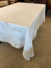Vintage White Linen Tablecloth 54 X 82 Inches Cut Work picture