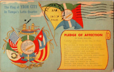 VINTAGE 1966 POSTCARD THE FLAG OF YBOR CITY IN TAMPA'S LATIN QUARTER WITH PLEDGE picture