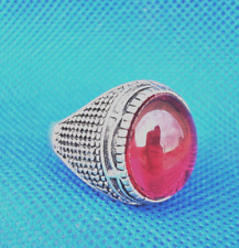 Vintage handmade moroccan silver berber ring with red stone antique picture