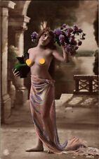 Risque Woman Exotic 1910s Colorized Real Photo Postcard RPPC Germany, Scarce picture