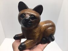 Carved Wooden Cat Sitting Figurine picture