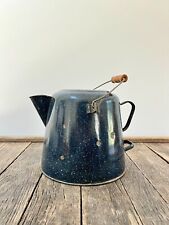 Vintage Large Enamelware Coffee Pot - Blue Federal Graniteware Coffee Pot picture