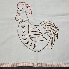 Vintage Embroidered Table Runner Rooster Farmhouse Country Plaid White 37