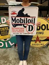 Antique Vintage Old Style Metal Sign Mobiloil Oil Mobil Made in USA picture
