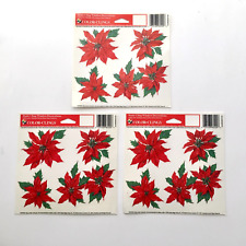 3x VTG Color-Clings Poinsettia Christmas Window Decorations Red Flowers Holiday picture