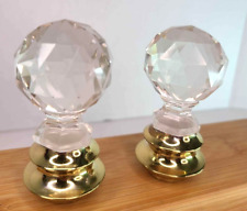 Vintage Crystal Finials Brass Crystal Clear Cut Rounded Crystal Finials Lot of 2 picture