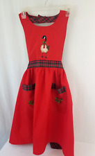 Christmas Apron with Pockets Red & Green with Christmas Goose Neck & Waist Tie picture