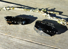 Black Obsidian Set of Two Natural Rough Volcanic Glass Lapidary Knapping Display picture