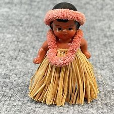 Vintage Hawaiian Hula Doll Grass Skirt Jointed Painted Bisque Baby 3” Tall picture