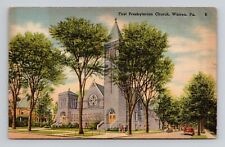 Postcard First Presbyterian Church in Warren Pennsylvania PA, Vintage Linen L19 picture