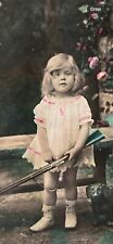 French Post Card- Adorable little girl with GUN and robot dog Original- mailed picture