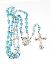 Aqua blue rhodium plated vintage Rosary Saint Anne De Beaupre mid century crucif picture