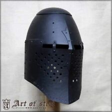 Medieval Knight Black Helmet 18 Gauge Bascinet Armor Steel Temple Helmet Gift picture
