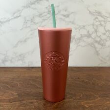 STARBUCKS Rose Gold Pink Glitter Stainless Steel Tumbler Cold Cup Green Straw picture