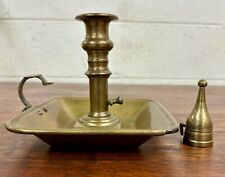 Vintage Brass Push Up Candlestick Holder with Handle Drip Tray and Snuffer picture