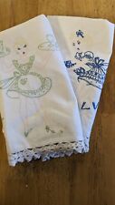 2 Vintage Retro Pinup Embroidery Kitchen Tea Towels Linen Cheeky Silver Glass picture