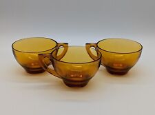 Set of 3 Gorgeous Vintage Mid-Century Modern Amber Glass Cups Retro Kitchenware picture
