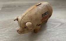 Antique Finck’s Overalls “Wear Like a Pig’s Nose.” 1885 Cast Iron Piggy Bank picture