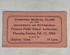 Vintage University Of Pittsburgh 1926 Musical Club Ticket Stub Pitt University picture