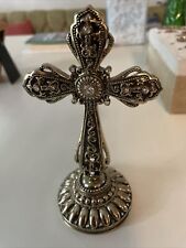 Beautiful Vintage Weighted Brass Cross with Rhinestones  6” X 3.25’ Excellent picture