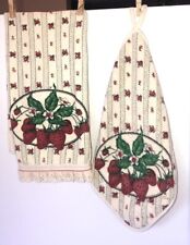 Vintage Strawberry Kitchen Dish Hand Towel Set Trimmed Hanging Loop Granny Core picture